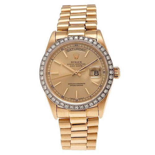 Rolex Oyster Perpetual Day Date President in 18 Karat Yellow Gold with Diamond Bezel 