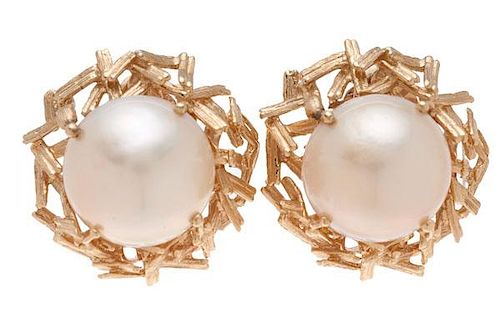 Mabe Pearl Earrings in 14k Yellow Gold 