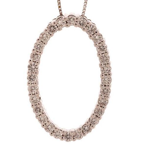 Open Oval Pendant with Diamonds in 18 Karat Yellow Gold 
