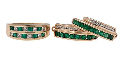Emerald and Diamond Ring and Earring Jackets in 14 Karat Yellow Gold 