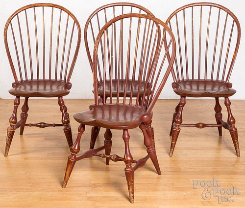 Set of four D.R. Dimes bowback Windsor chairs