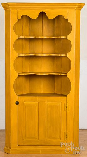Custom painted pine one-piece corner cupboard