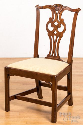 New England Chippendale cherry dining chair.