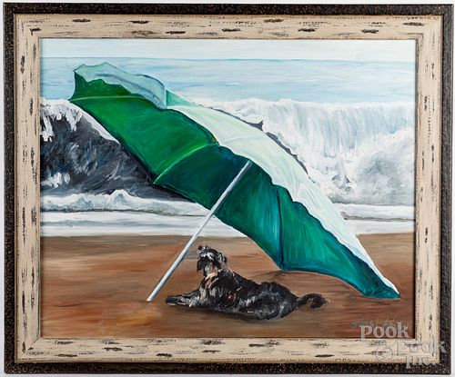 Oil on canvas beach scene