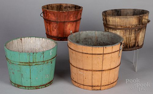 Four painted buckets, ca. 1900.
