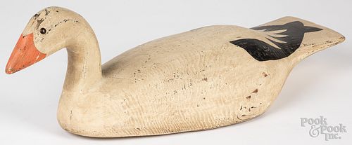 Carved and painted snow goose decoy
