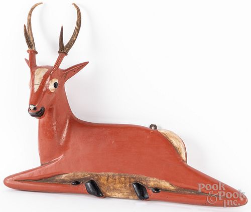 Contemporary carved and painted stag wall plaque