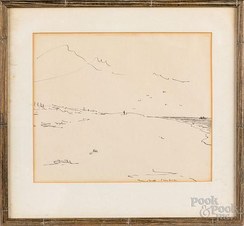 Marshall S. Simpson, ink on paper beach scene
