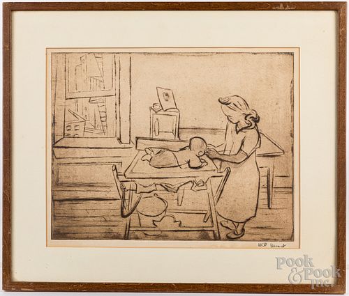 Will Barnet engraving of mother and child