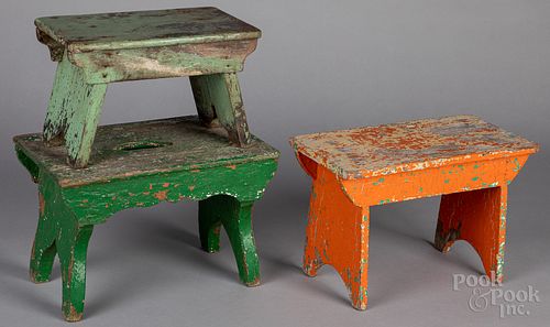 Three painted foot stools, ca. 1900.