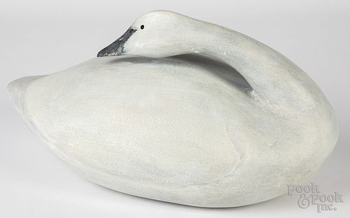 Contemporary painted preening swan decoy