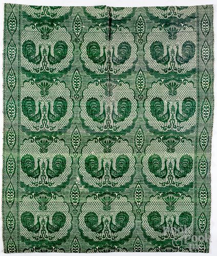 Unusual green Jacquard coverlet, mid 19th c.