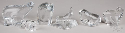 Six crystal glass animals