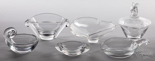 Six Steuben crystal glass serving dishes