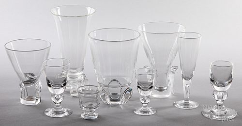 Seven pieces of Steuben crystal glass, etc.