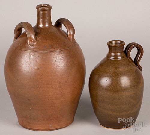 Stoneware jug, 19th c., with double handles