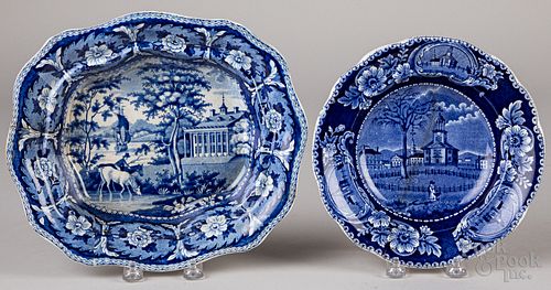 Historical blue Staffordshire dish and plate