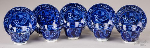 Blue Staffordshire Christmas Eve cups and saucers