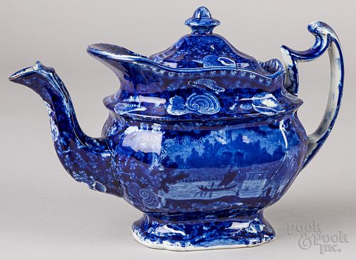 Blue Staffordshire Wadsworth Tower teapot