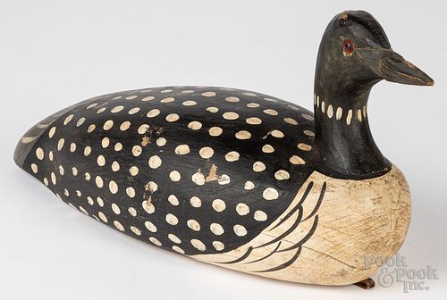 Carved and painted loon duck decoy, 20th c.