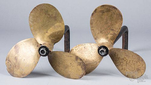 Pair of brass boat propeller andirons