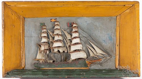 Painted sailship diorama, 19th c.