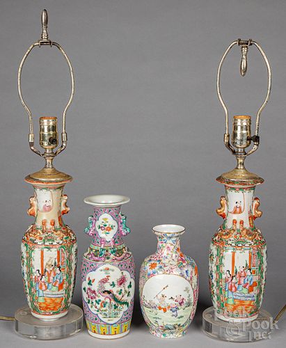 Five Chinese famille rose porcelain vases
