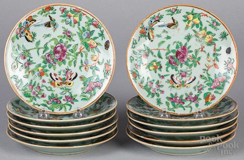 Twelve Chinese export famille rose plates
