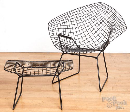 Bertoia diamond wire chair and footstool