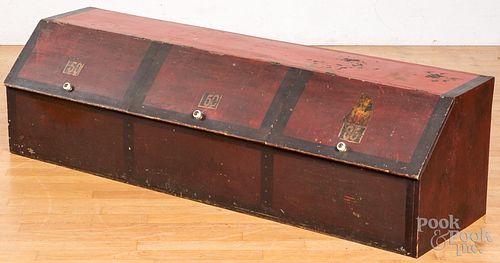 Painted pine counter top store bin, 19th c.
