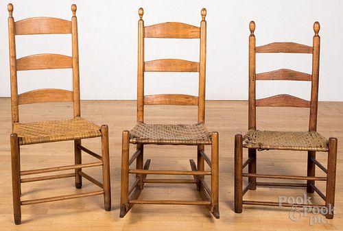 Three Shaker splint seat chairs
