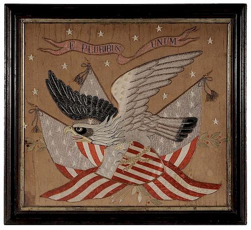 Framed Patriotic Eagle Silk Embroidery
