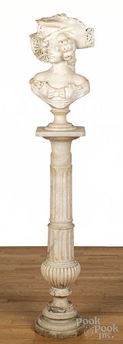 Carved marble bust and pedestal