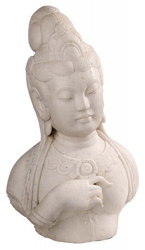 Carved Marble Bust of Quanyin