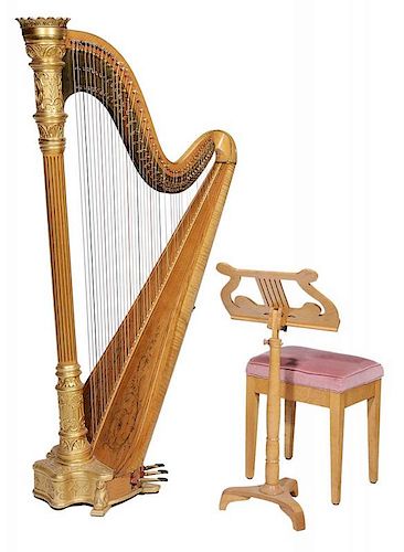 Fine Lyon & Heily Gilt-Decorated Harp,