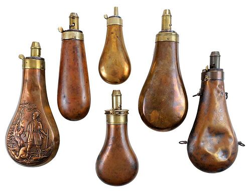 Six Antique Shot Flasks