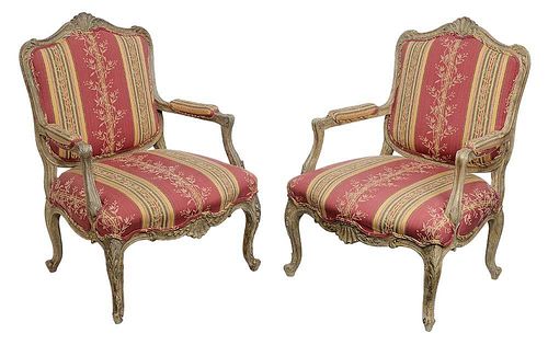 Pair Louis XV Style Carved and Painted