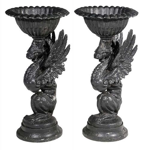 Pair Winged Griffin-Form Painted