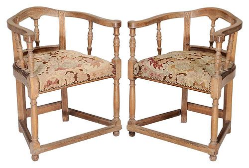 Pair Early Baroque Style Pickled Beech