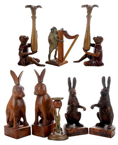 Eight Animal-Form Figures and Candle