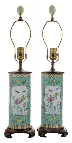 Pair Famille Rose Hat Stands Mounted