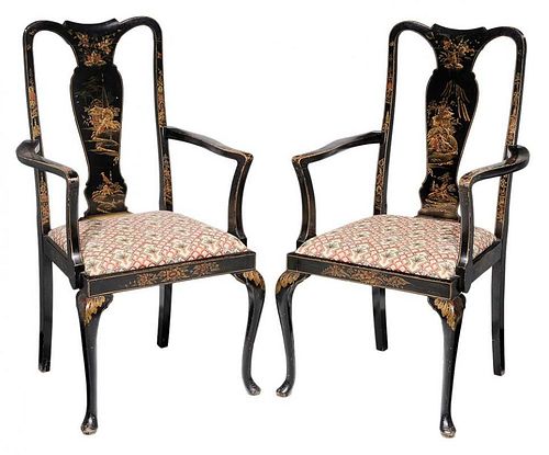 Pair Queen Anne Style Chinoiserie-