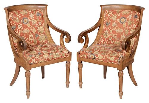 Pair Classical Style Upholstered