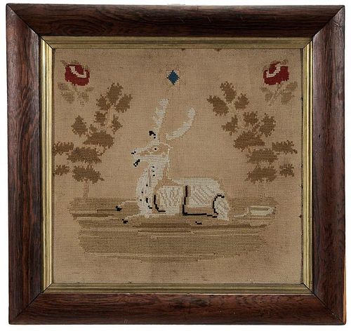 Wool Needlework of Reclining Stag