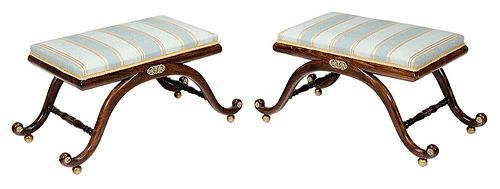 Pair Regency Style Silk-Upholstered