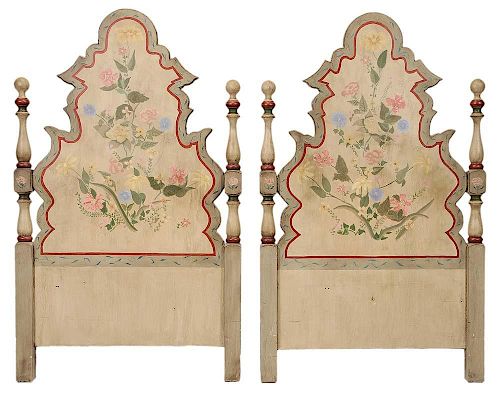 Pair Baroque Style Painted Headboards