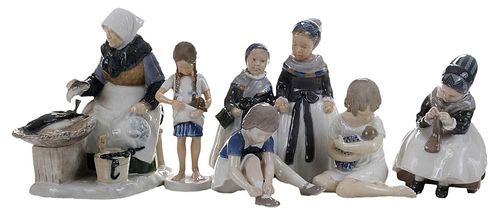Six Danish Porcelain Figures of Girls