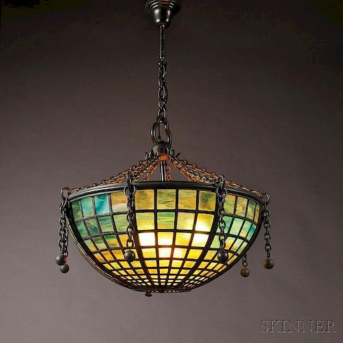 Mosaic Glass Hanging Lamp Attributed to Tiffany Studios