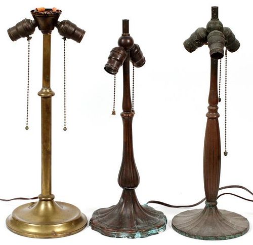 PATINATED METAL LAMP BASES C. 1920 THREE