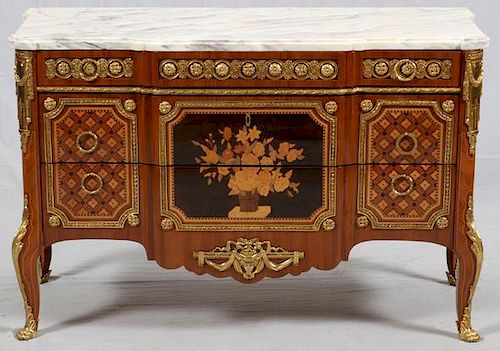 FRUITWOOD INLAY & MARBLE TOP COMMODE